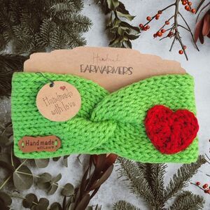 Handmade Newborn Knit Green Grinch with a Heart Earwarmer Headband
